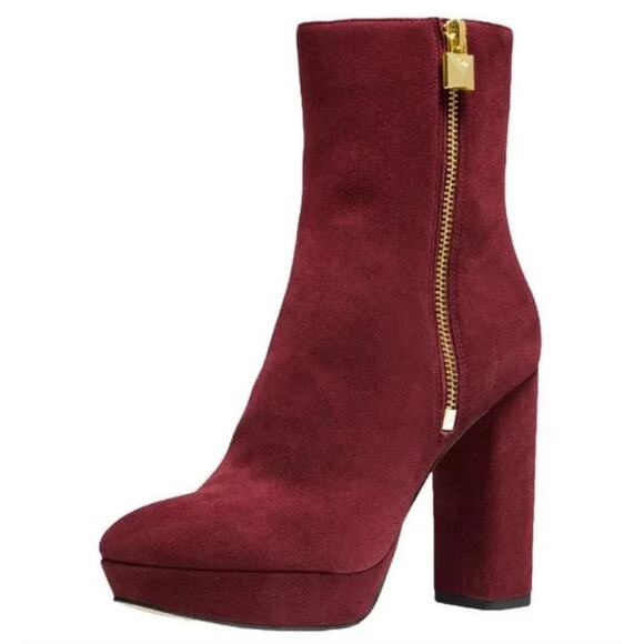Michael Kors Women's Frenchie Platform Suede Burgundy Boots Size 9 New - Picture 1 of 14